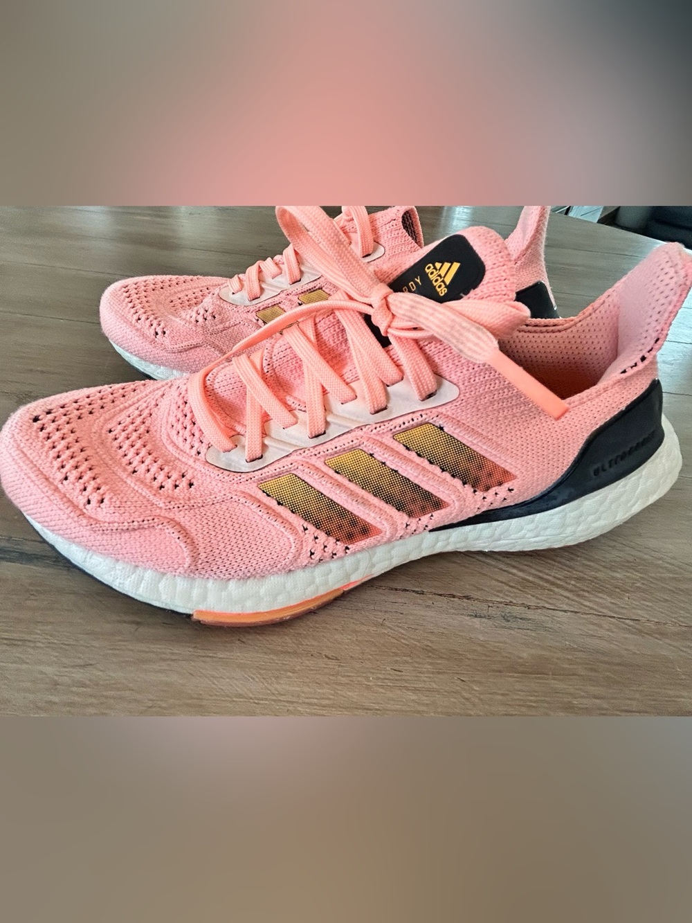 adidas Women’s Coral Pink Running Sneakers with Gold Stripes